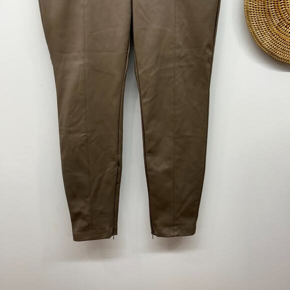 Zara Neutral Brown High Waist Minimalist High Rise Faux Leather Leggings Pant XL - Picture 5 of 8
